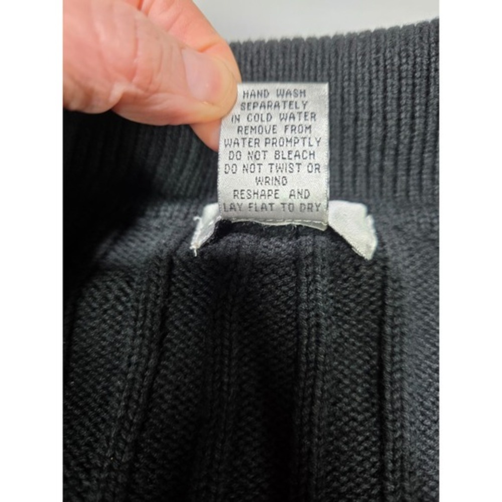 Womens XL Belted Cardigan Black Cotton Chunky Warm Kikit Vintage Cozy Pockets - Picture 3 of 6